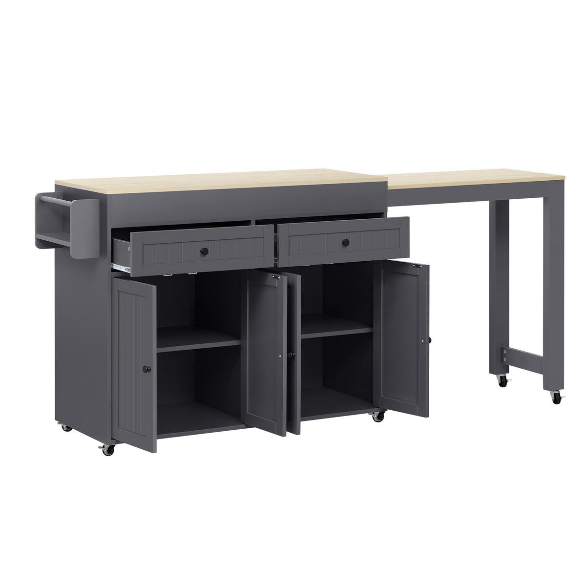 KÜCHENINSEL 112-180,5/45/92,2 cm grau/natur mit Ausziehplatte & Rollen - Grau, Holzwerkstoff (180.5/92.2/45cm) - OKWISH