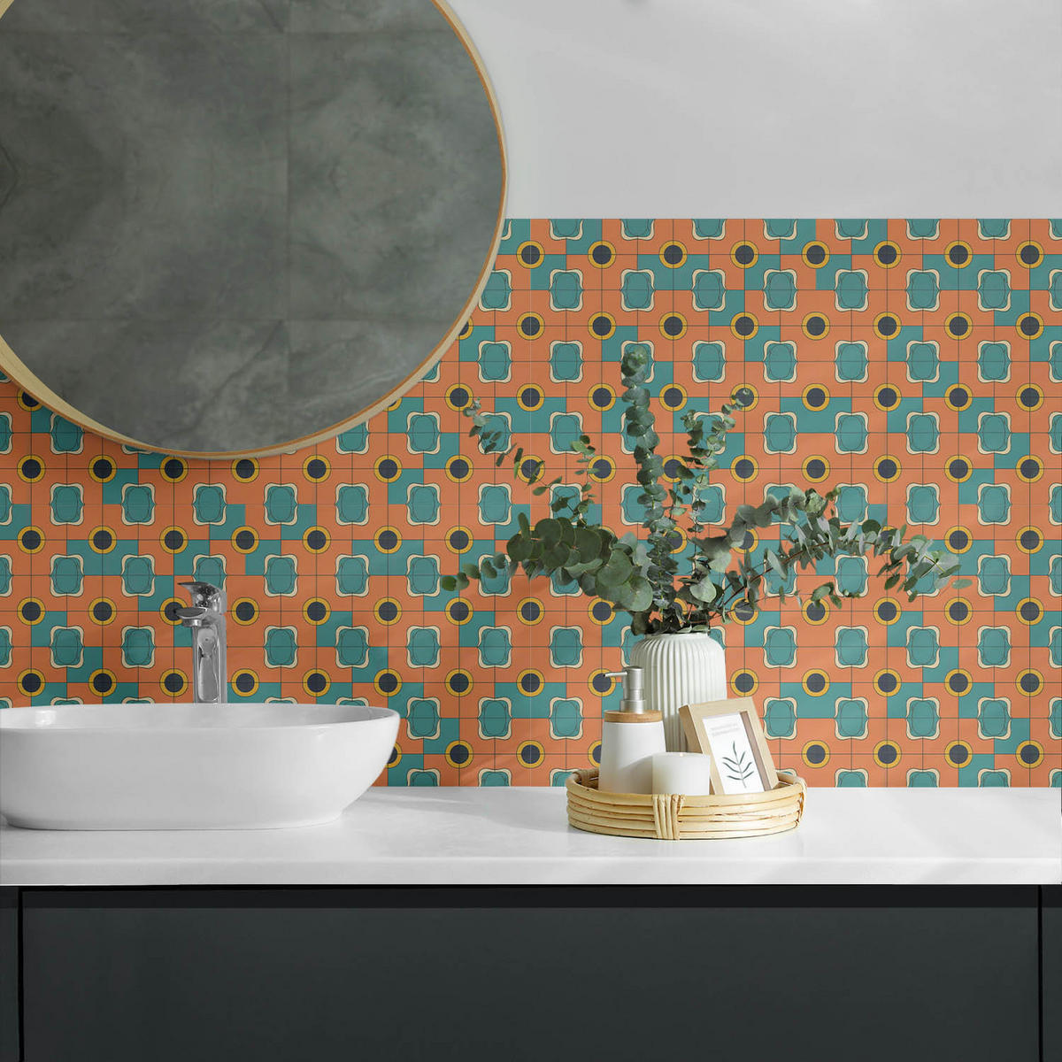 WANDPANEEL 6x 60x30 cm selbstklebend Retrovia - Dunkelorange, Kunststoff (30/1.6/60cm) - Wallfluent