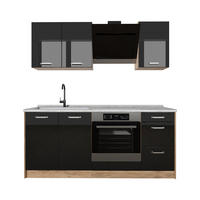 SINGLEKÜCHE R-Line, Schwarz Hochglanz/Goldkraft Eiche, 180 cm Arbeitsplatte Marmor - Honigeiche/Schwarz Hochglanz, Holzwerkstoff (180/206.8/60cm) - Vicco
