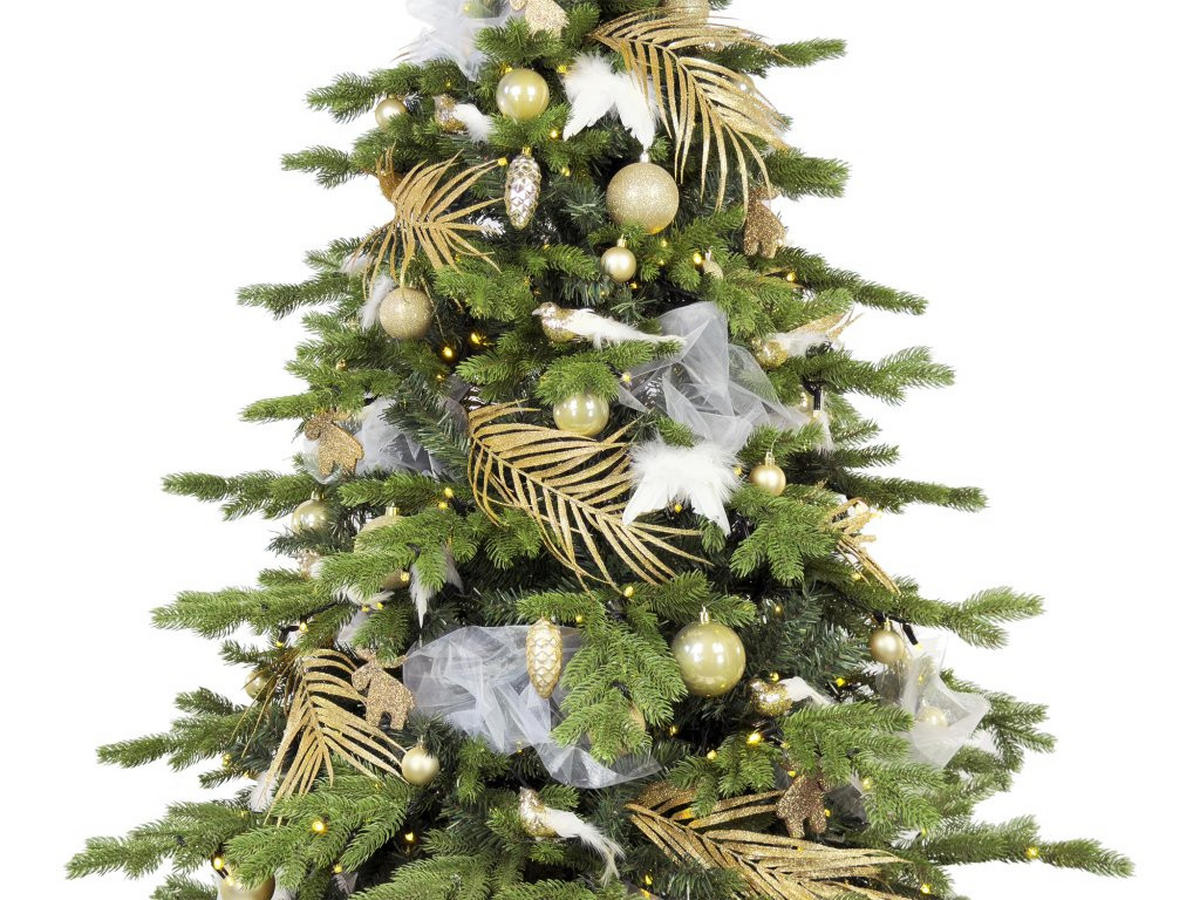 WEIHNACHTSBAUM künstlicher 150 cm, SAMTELEGANZ II, mit 132-teiligem Weihnachtsbaumschmuck, inkl. Metallständer und Aufbewahrungsbox - Champagner/Silberfarben, Kunststoff/Textil (104/150cm) - LAALU