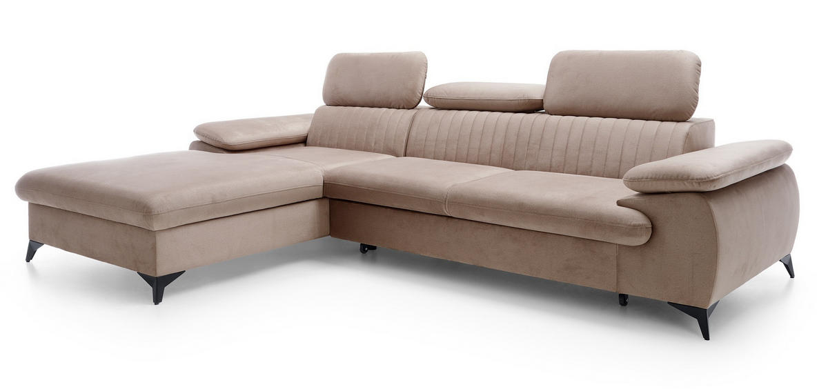 ECKSOFA 280 cm Xanto M, Schlaffunktion, verstellbaren Kopfstützen, Links, Hellbraun - Hellbraun, Holz (280/193cm) - Emporius