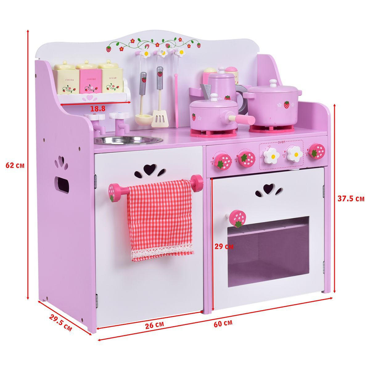 ECK-SPIELKÜCHE Pink - Pink, Holzwerkstoff (29.5/62/60cm) - COSTWAY