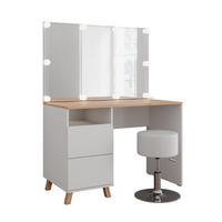 SCHMINKTISCH Karen Weiß/Artisan 110 cm mit Hocker und LED-Lichterkette - Weiß/Eiche Artisan, Holzwerkstoff (110/75/55cm) - Vicco