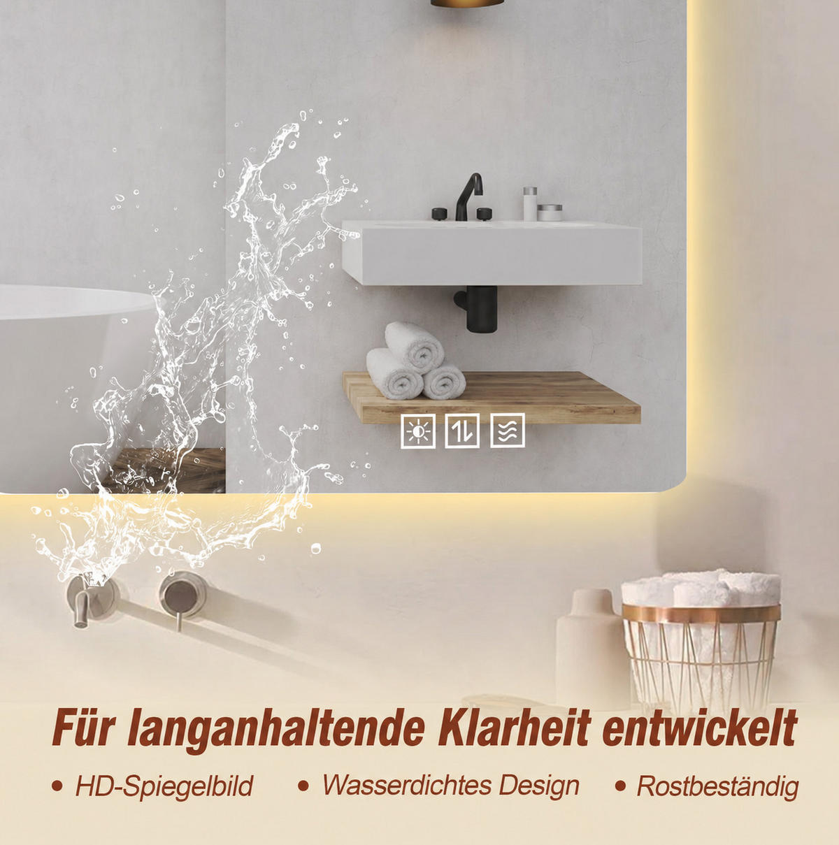 WANDSPIEGEL 60/2,5/80 cm silber aus Glas mit Anti-Beschlag, Dimmung und LED - Silberfarben, Glas (80/2.5/60cm) - OKWISH