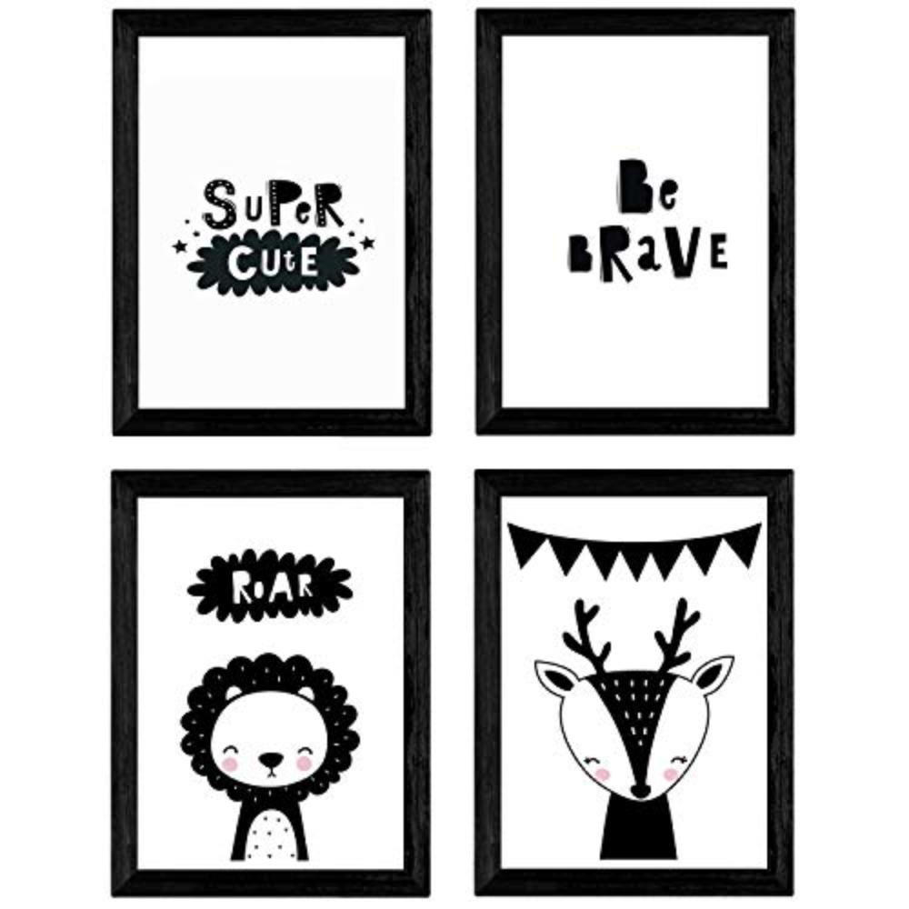 POSTER Set mit 4 „Seien Sie mutig“ Tiere A4 Rahmenlos - Klar, Papier (29.7/3cm) - Nacnic