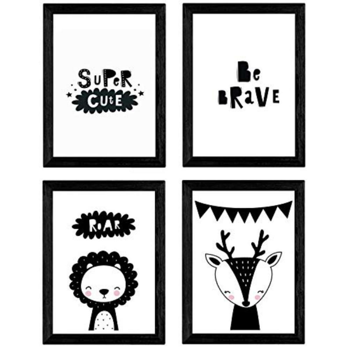 POSTER Set mit 4 „Seien Sie mutig“ Tiere A4 Rahmenlos - Klar, Papier (29.7/3cm) - Nacnic