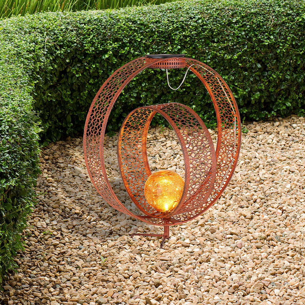 LED AUSSENLEUCHTE Solarleuchte Rost Braun - Braun, Glas (30/20/42cm) - Globo Lighting