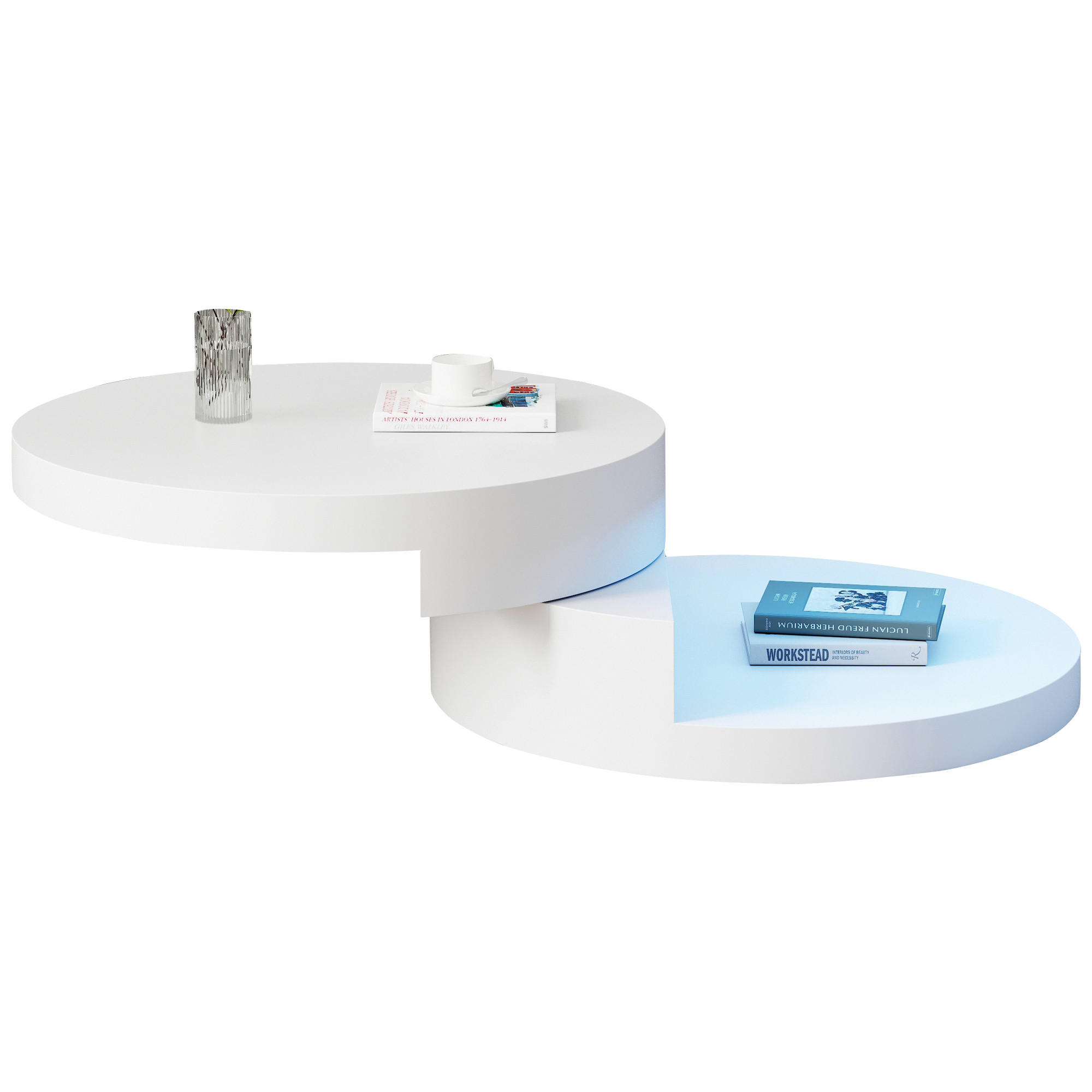 COUCHTISCH DE-165 Drehbar mit LED Weiß - Weiß, Holzwerkstoff (70/70/36cm) - ComfortXL