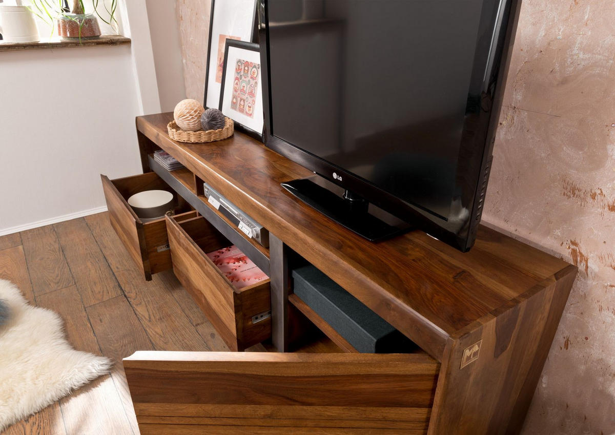 TV-BOARD Sheesham 180x40x60 noble unique lackiert SYDNEY #142 - Braun, Holz (180/60/40cm) - Massivmoebel24
