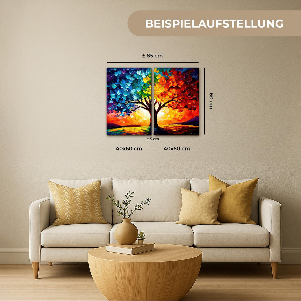 LEINWANDBILD 2er Set Baum - Farbenfroh - Malerei-Look - Abstrakt 80x60 cm - Multicolor, Textil (80/60cm) - MuchoWow