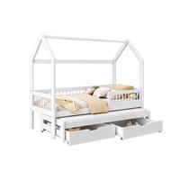 KINDERBETT 80x180 cm weiß ASHER II Hausbett aus Massivholz mit Rausfallschutz, Gästebett, 2 Schubladen und 2 Matratzen - Weiß, Holz (80/180cm)