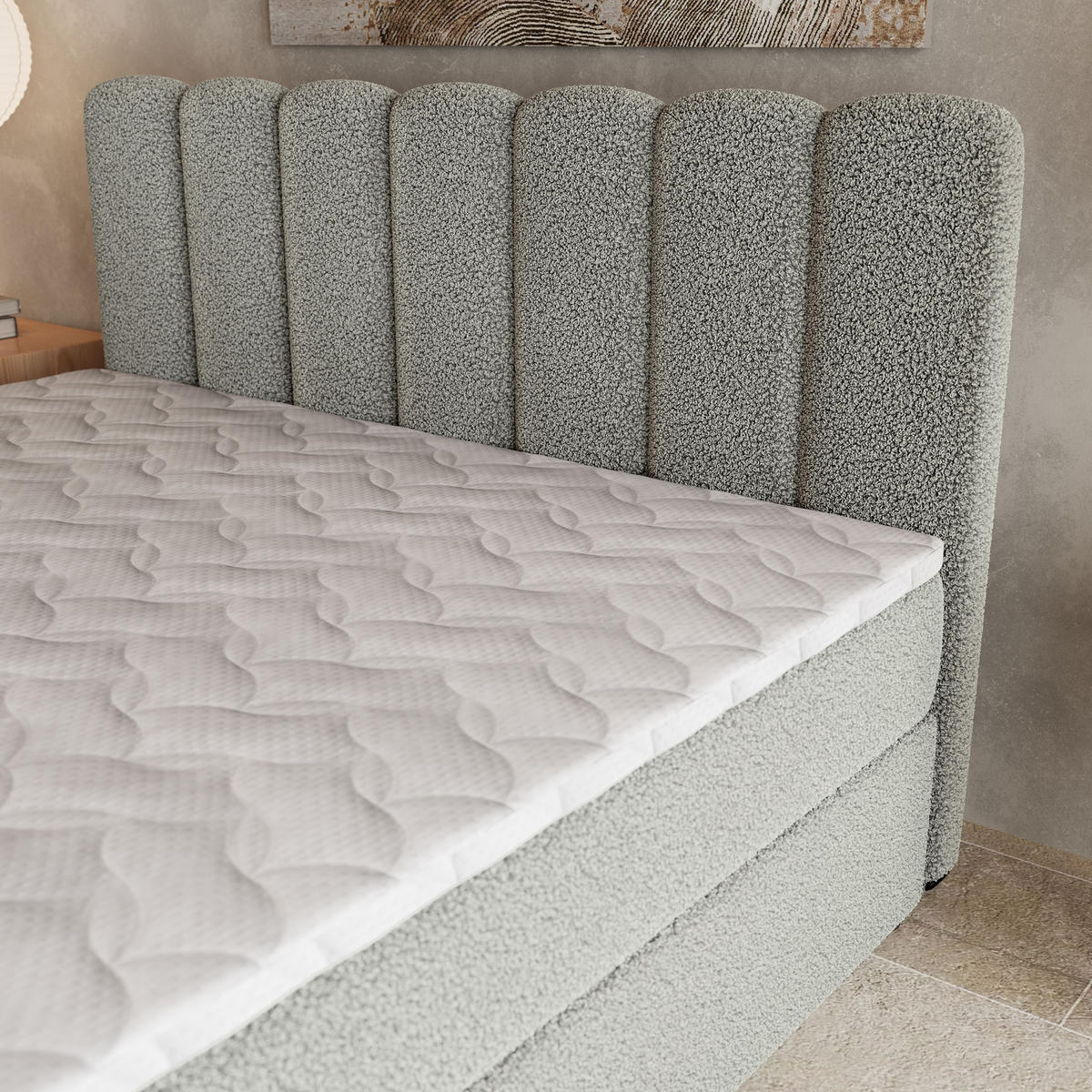 BOXBETT SOLIA 160x200 cm mit Matratze und Topper, H2+H3 - Hellgrau - Hellgrau, Holz (160/200cm) - MASSENO