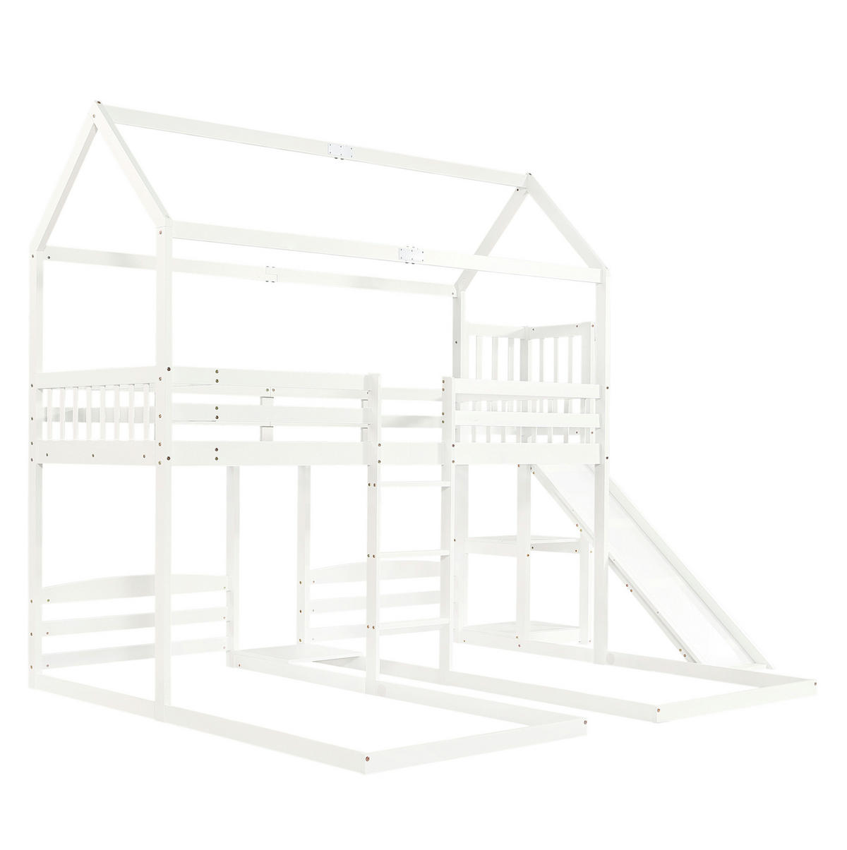 ETAGENBETT 90/200 cm in Weiß mit Rutsche und Dachdesign - Weiß, Holz (90/200cm) - OKMYHOME
