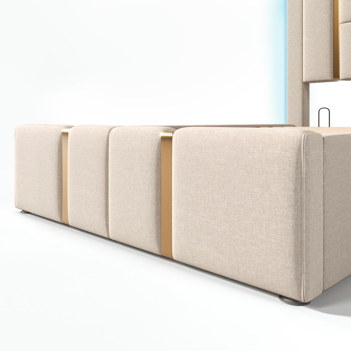 ČALÚNENÁ posteľ z ľanu 90x200 cm béžová s USB a USB-C nabíjaním, LED osvetlením a úložným priestorom - béžová, textil (90/200cm) - Modfu