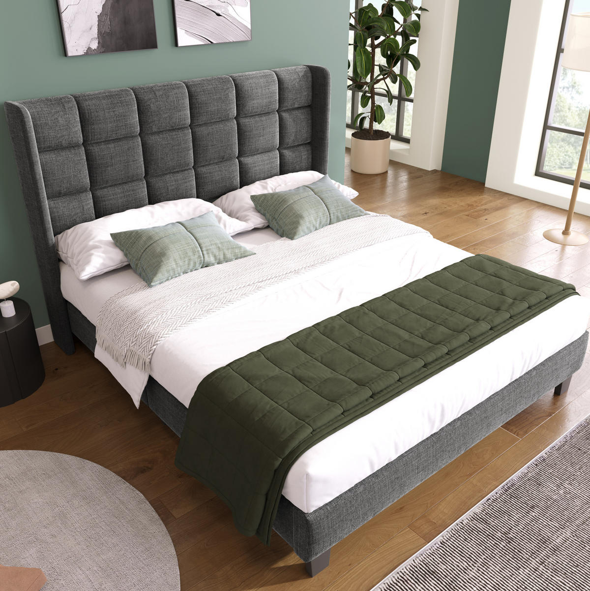 POLSTERBETT 140/200 cm Grau aus Leinen mit Lattenrost - Grau, Textil (140/200cm) - OKMYHOME