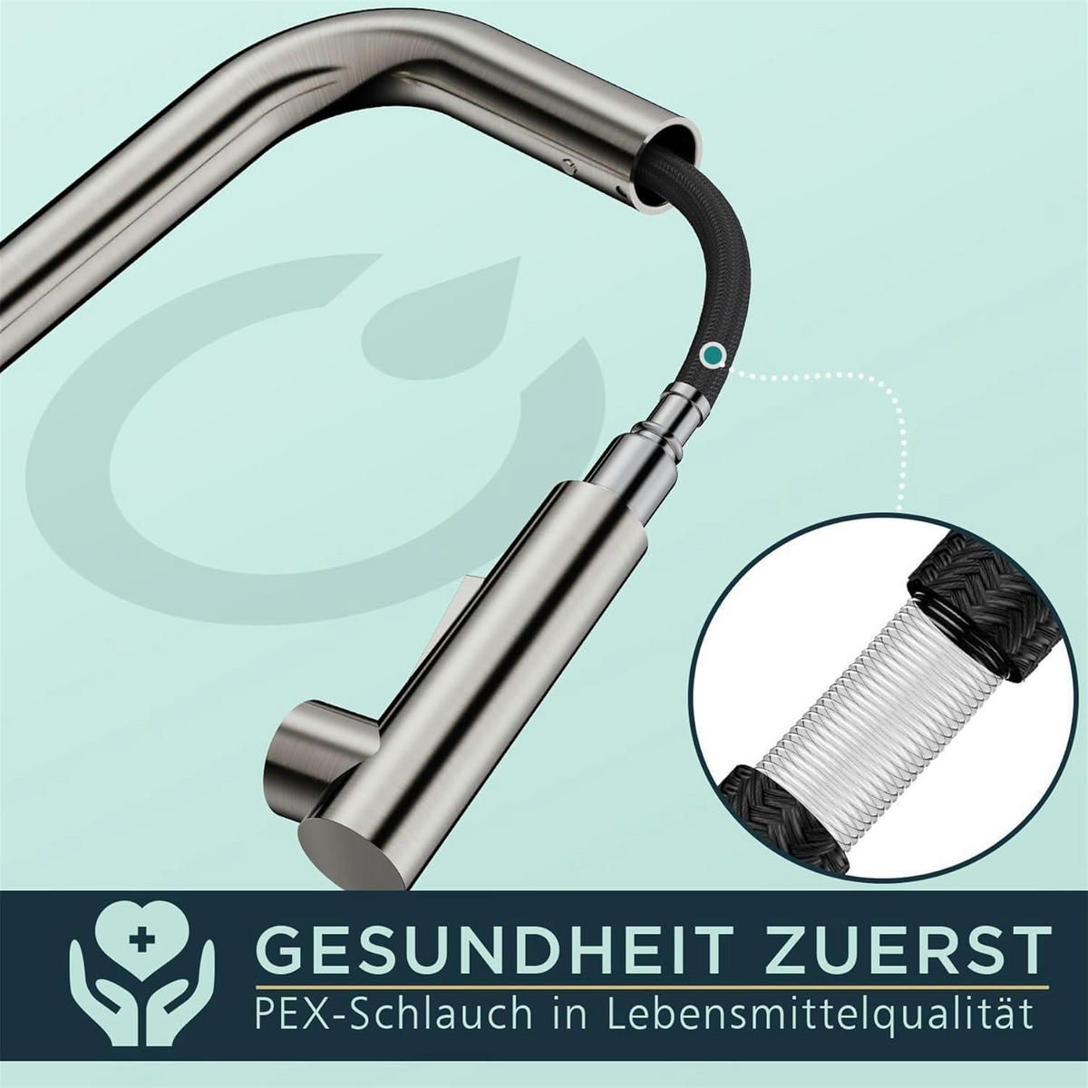 KÜCHENARMATUR mit ausziehbarer Brause, 360° schwenkbar, Edelstahl - Silberfarben, Metall (5/30/18cm)