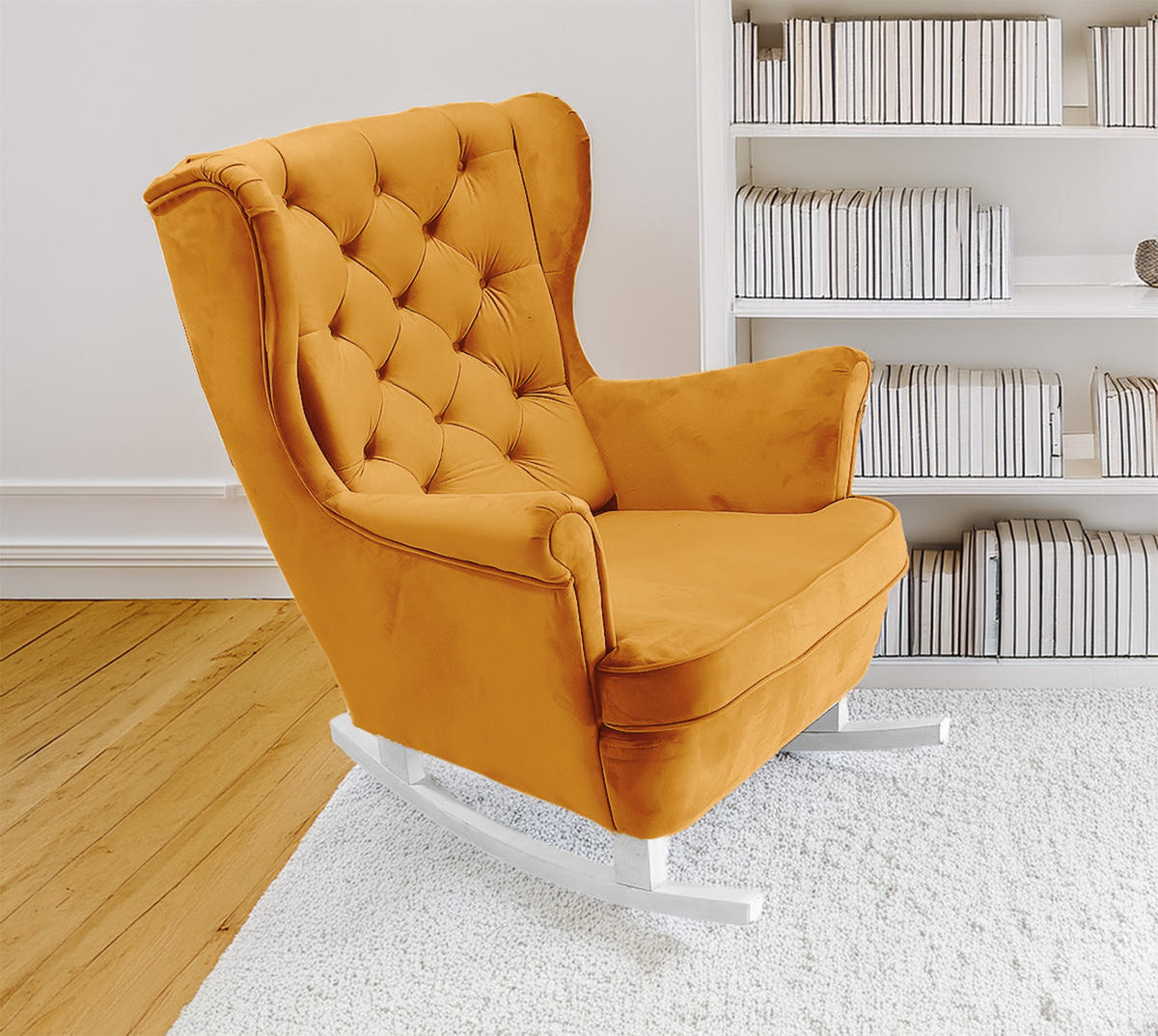 SCHAUKELSESSEL mit gepolstertem Sitz und Armlehnen, 102x81x95 cm, Gold_29821 - Buchefarben/Weiß, Holz/Textil (81/102/95cm) - DomoHome
