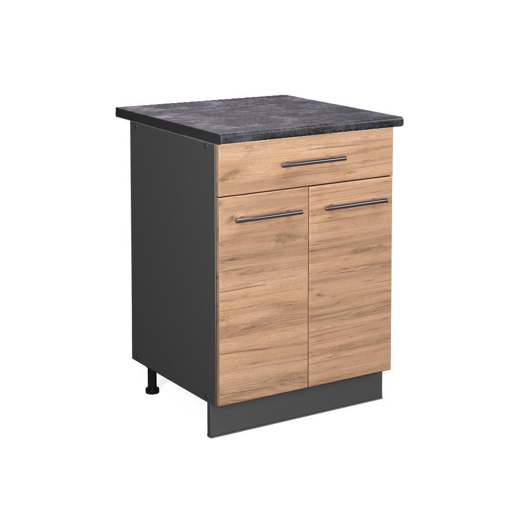 KÜCHENUNTERSCHRANK Fame-Line Goldkraft Eiche 60 cm mit Schublade AP Anthrazit - Honigeiche/Anthrazit, Holzwerkstoff (60/82/60cm) - Vicco