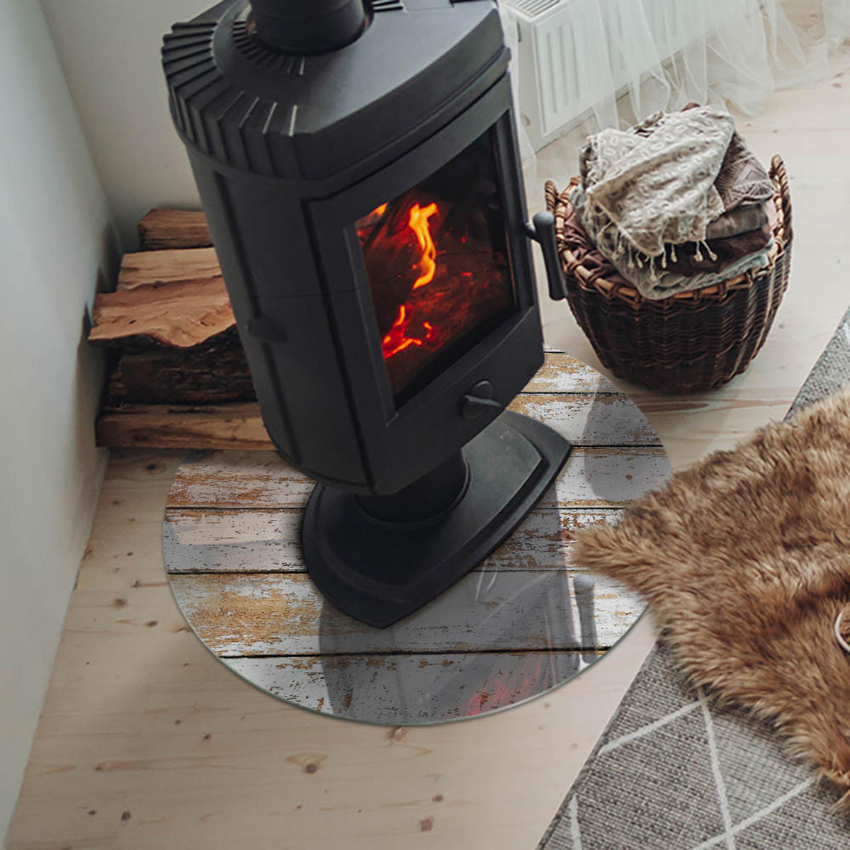 GLASPLATTE für Kamin Ø 60 cm Weiß - Weiß, Glas (60/60/0.4cm) - ArtPrintCave