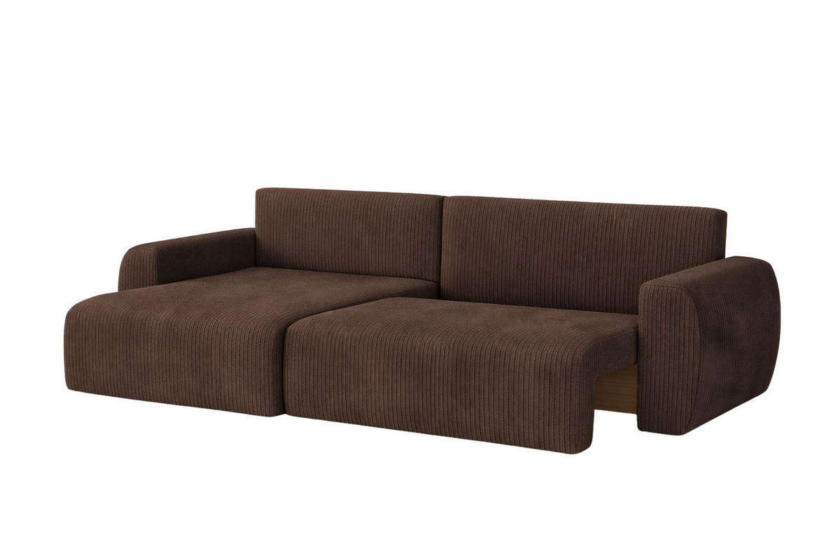 ECKSOFA Mit Schlaffunktion Ariel L, Cordstoff, Stoff Poso, Braun, Links - Braun, Holz (250/142cm) - Kaiser Möbel
