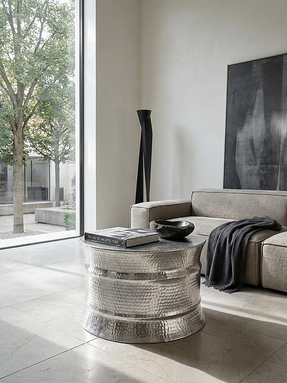 COUCHTISCH orientalisch rund Aluminium Hammerschlag-Look handgefertigt, Silber 62 x 62 x 41 cm - Silberfarben, Metall (62/62/41cm) - KADIMA DESIGN