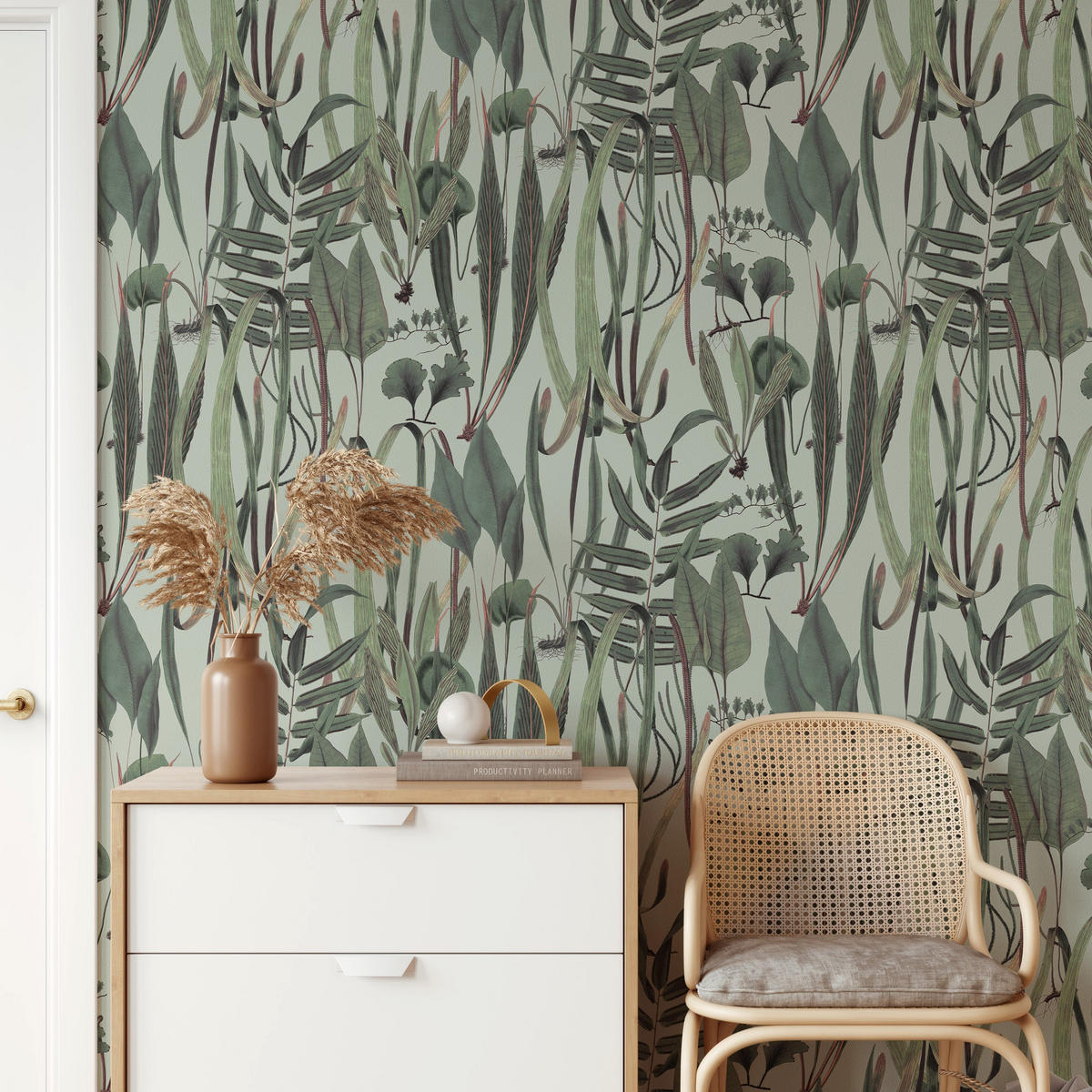 TAPETE Botanische aus echtem Papier, 200x280cm, 8 Bögen - Grün, Papier (200/280cm) - WALLPAPERS4BEGINNERS