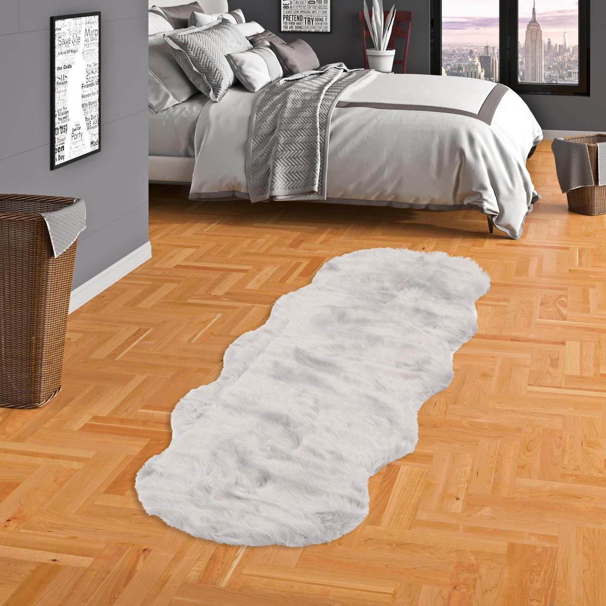 LUXUS SUPER SOFT FELLTEPPICH ASPEN MELIERT SHAPE XL - Hellgrau, Textil (55/160cm) - Pergamon