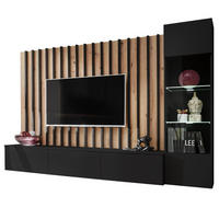 WOHNWAND schwarz, Artisan Eiche 220 cm, Schrankwand mit LED Beleuchtung - Schwarz/Eiche Artisan, Glas/Holzwerkstoff (220/148/35cm) - Furn.Design