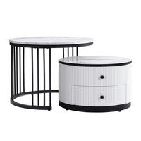 COUCHTISCH-SET 60/50 cm in Marmoroptik mit 2 Schubladen - Weiß, Holzwerkstoff (60/60/45cm) - BEAOK