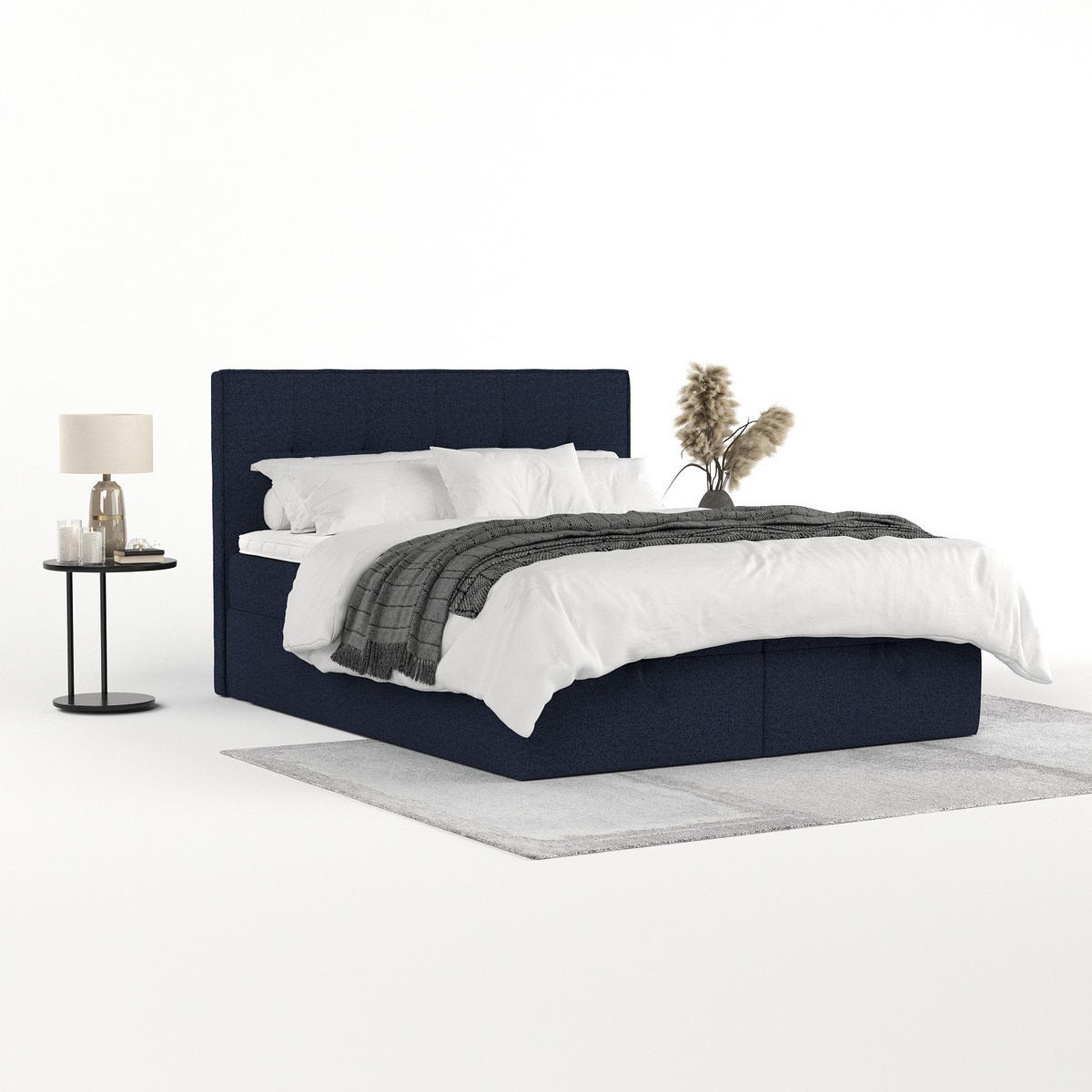 BOXBETT Tivra 180/200 cm Marineblau im Riva Stoff - Schwarz/Dunkelblau, Holz/Holzwerkstoff (180/200cm) - AltaBeds