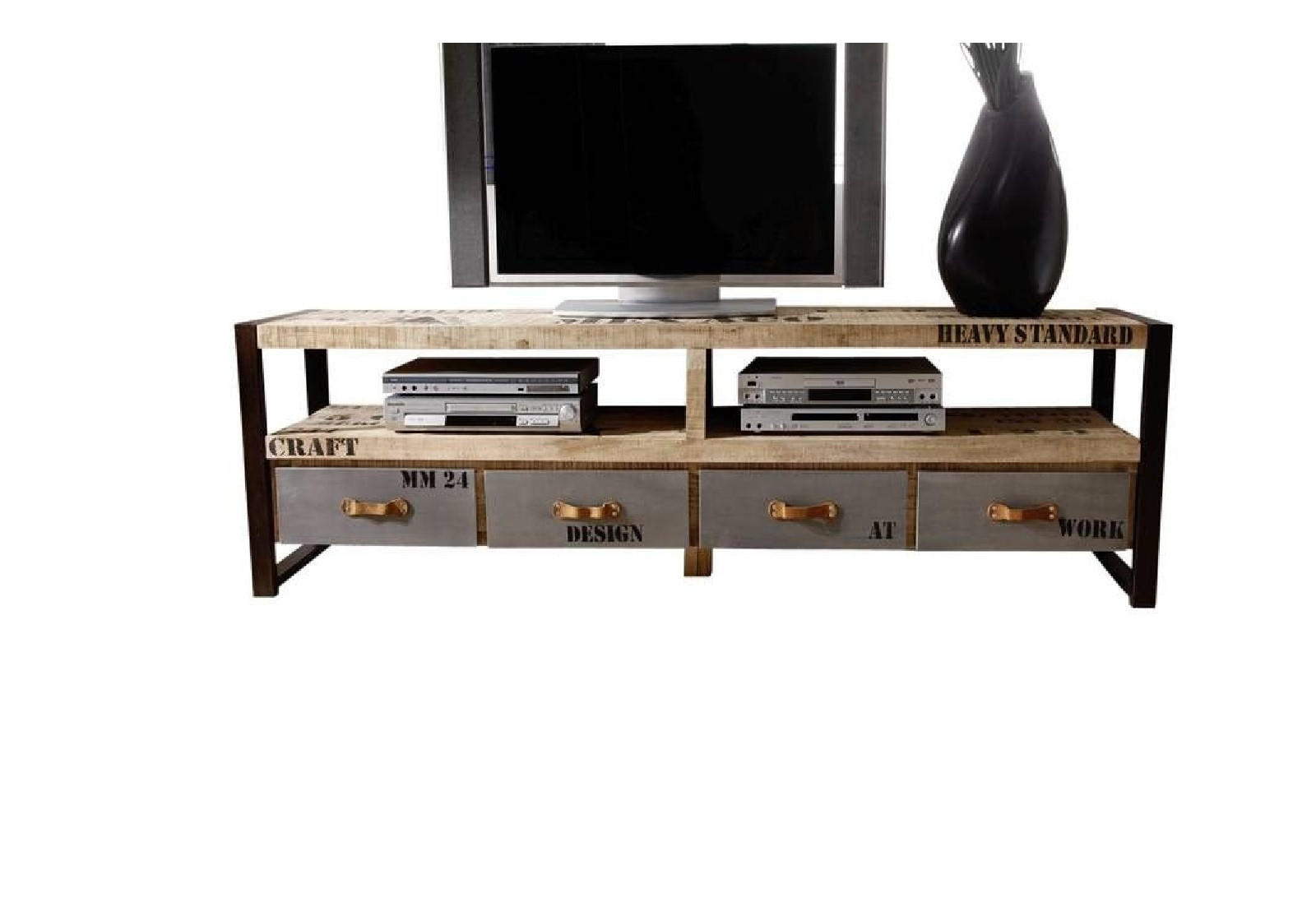 TV-BOARD Mango 196x40x60 natur bedruckt FACTORY #130 - Naturfarben, Holz (196/60/40cm) - Massivmoebel24