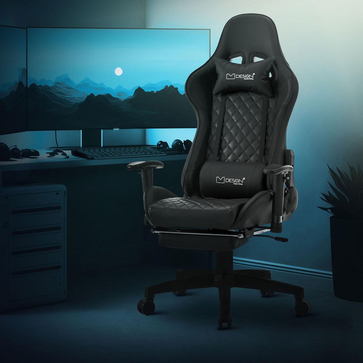 GAMING-STUHL Schwarz-Schwarz - Schwarz, Metall (68/135/73cm) - ML-DESIGN