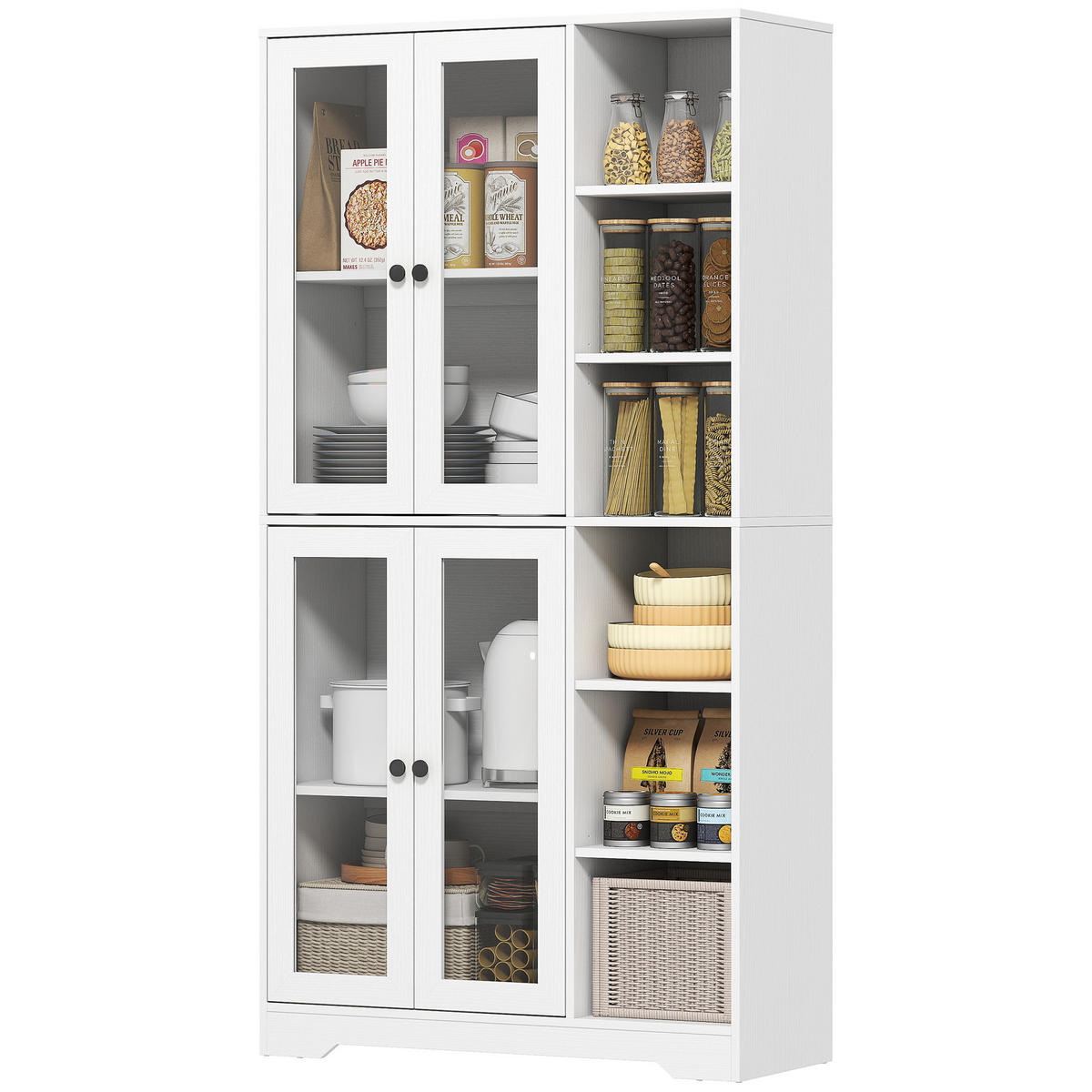 HIGHBOARD DE-08667 mit Glastüren Weiß - Weiß, Holzwerkstoff (35/172/90cm) - ComfortXL