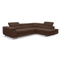 ECKSOFA Jerry in L-Form mit Schlaffunktion und Bettkasten, Farbe: Braun, Veloursstoff, Ottomane Rechts - Braun, Textil (275/202cm) - VENASI MÖBEL