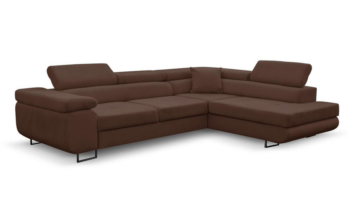 ECKSOFA Jerry in L-Form mit Schlaffunktion und Bettkasten, Farbe: Braun, Veloursstoff, Ottomane Rechts - Braun, Textil (275/202cm) - VENASI MÖBEL