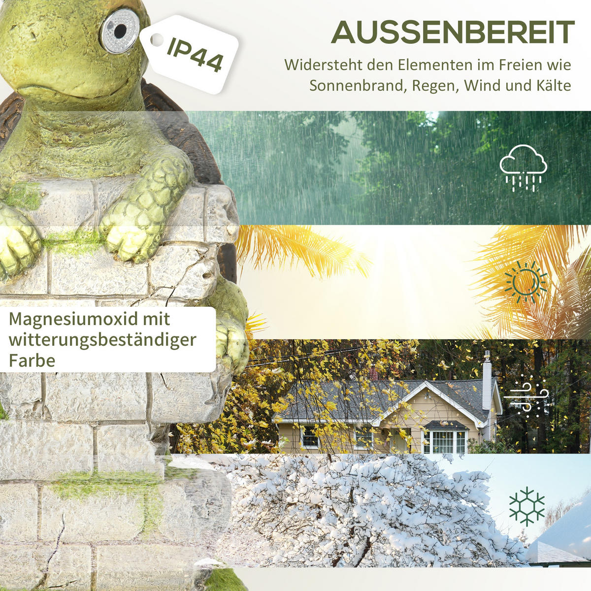 GARTENFIGUR "Schildkröte" mit LED Solarleuchte, Outdoor-Ornament für Rasen, Garten, Hof - Grün, Kunststoff (18.5/36.5/17.5cm) - Outsunny