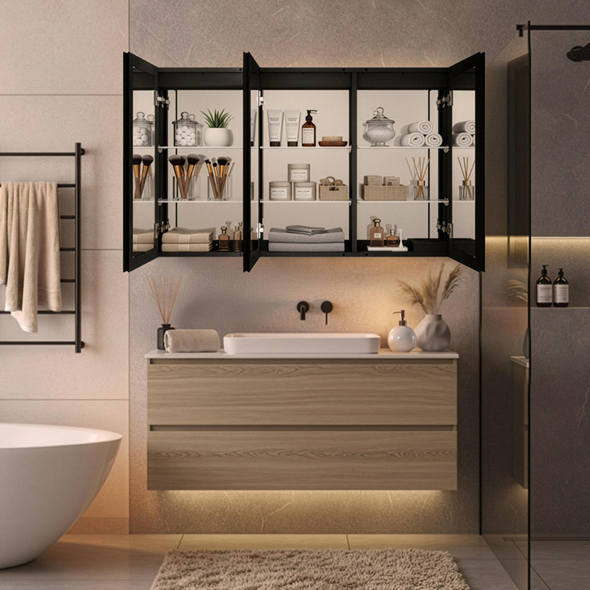 LED-SPIEGEL EVE - Farbe: Schwarz, Größe: 100 x 80 cm - Schwarz, Metall (100/80/13.3cm) - Home Deluxe