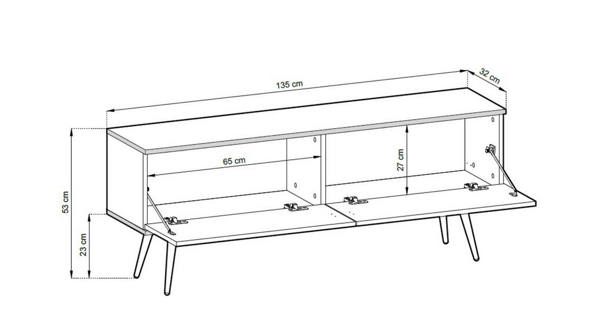 TV-SCHRANK Oris Grau matt mit goldenen Beinen Glamour 135 cm - Goldfarben/Grau, Holzwerkstoff/Metall (135/53/32cm) - Meble Lindner