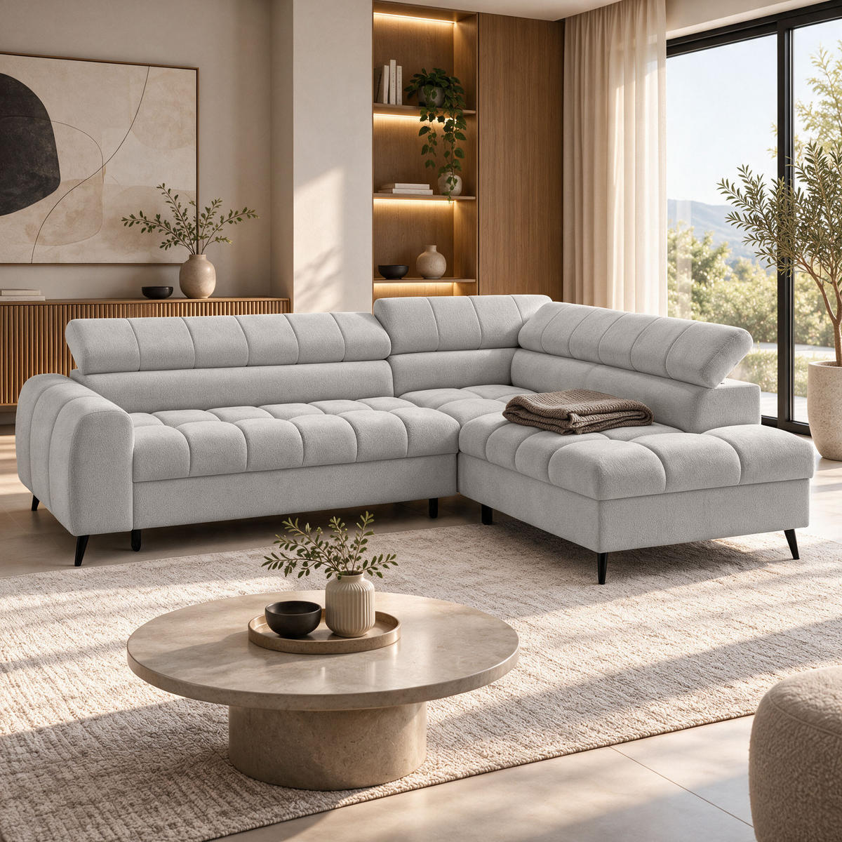 ECKSCHLAFSOFA Vinni Cappuccino, Chenille-Stoff, rechts - Cappuccino, Textil (265/205cm) - Beautysofa