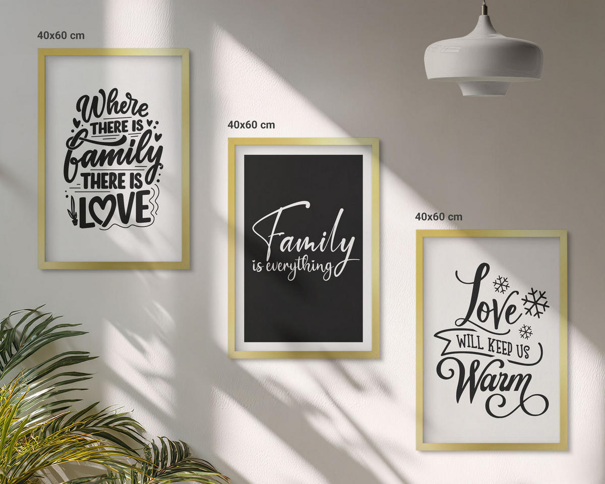 BILDER SET 3er Set - 40x60 cm Goldrahmen - Familie, Liebe, Wärme, Zuhause - Goldfarben, Kunststoff (40/60cm) - TULUP