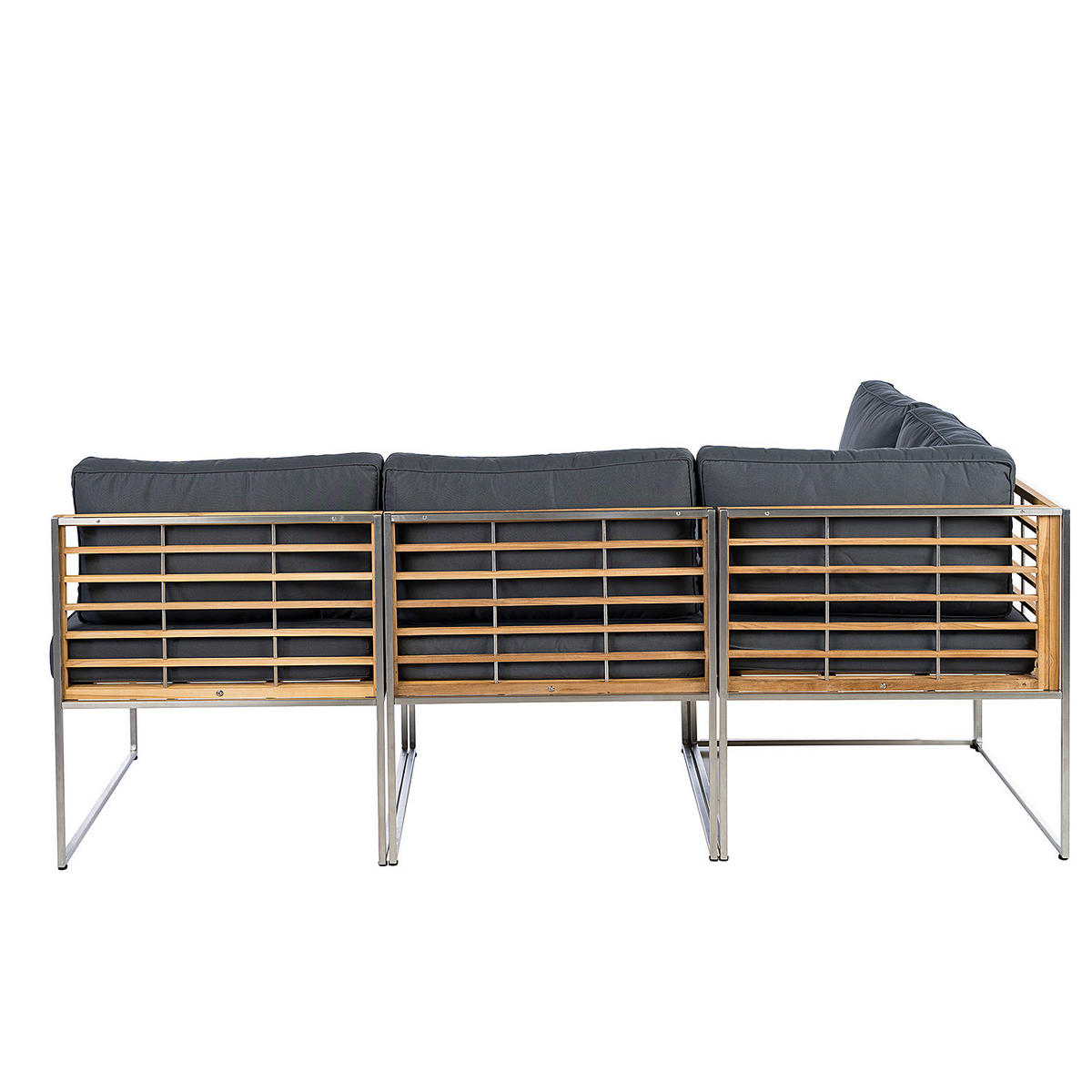 ECKBANK - Webstoff / Teak massiv - Grau / Braun - 4-teilig - Hellgrau, Holz/Textil (1/1/1cm) - home24