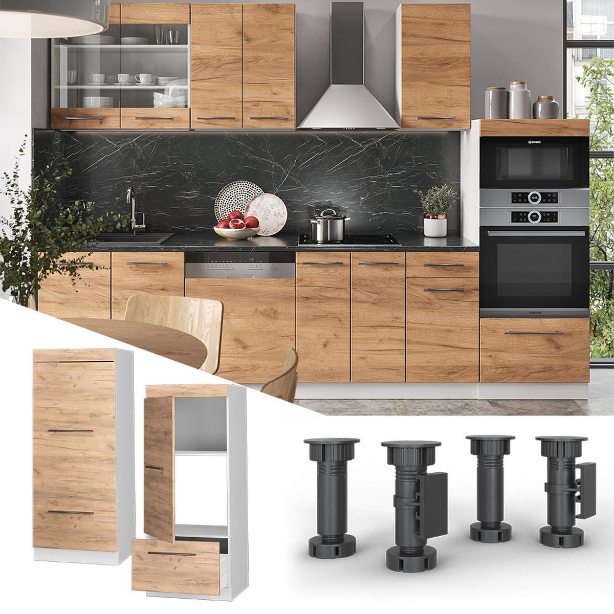 MIKROWELLENSCHRANK Fame-Line Goldkraft Eiche 60 cm - Eiche Wotan/Weiß, Holzwerkstoff (60/153.6/58.1cm) - Vicco