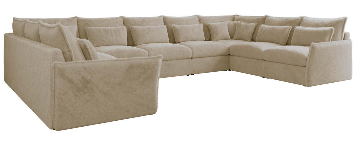 WOHNLANDSCHAFT VERSO U 9M Creme Plüsch - Beige/Creme, Kunststoff/Textil (442/93/270cm) - MKS