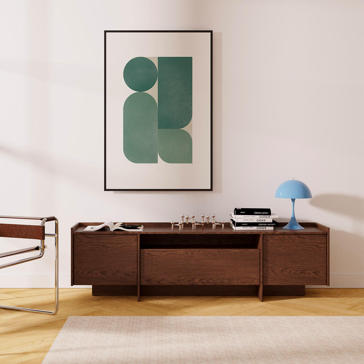 TV STOLEK Japandi Tmavé dřevo - hnědá, kompozitní dřevo (197/57/38cm) - Petits-meubles