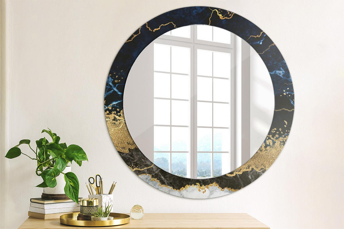 SPIEGEL Ø70 cm Rund mit Aufdruck - Goldfarben/Dunkelblau, Glas (70/70/0.4cm) - TULUP