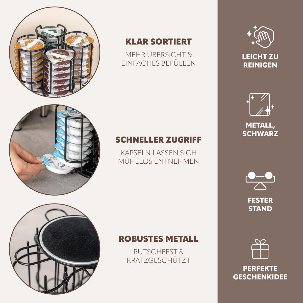 KAPSELSTÄNDER für Tassimo, 64 Kapseln, schwarz - Schwarz, Metall (18.5/30.5/18.5cm) - eluno