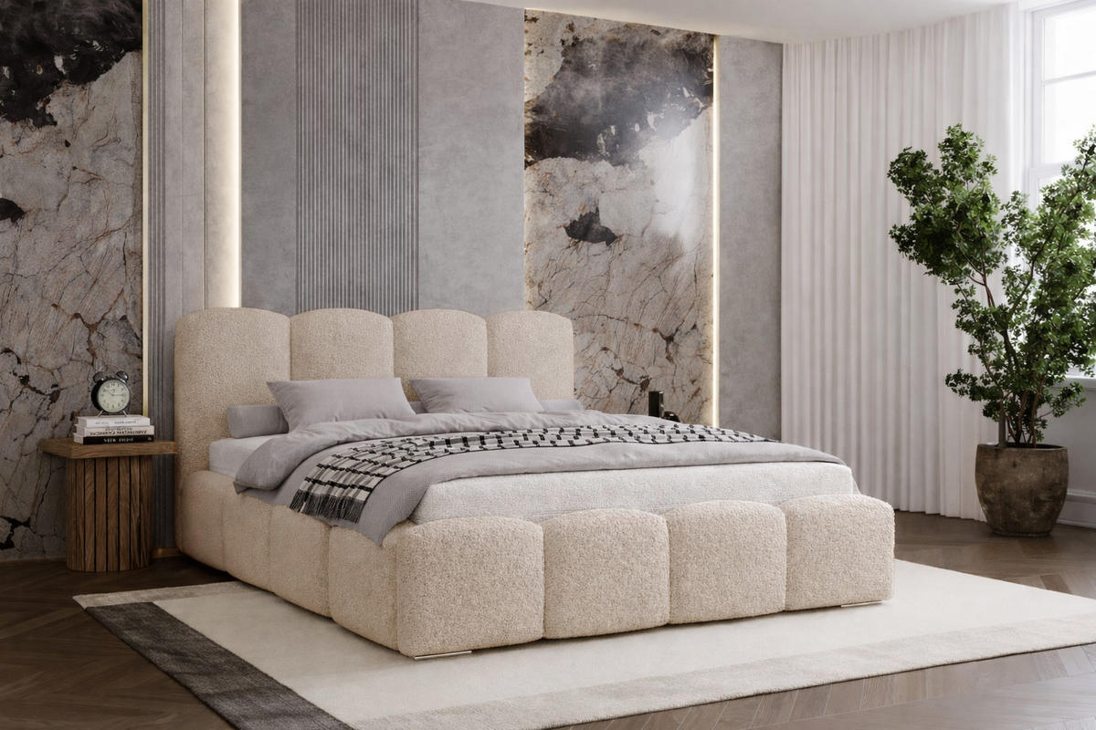 POLSTERBETT 200x200 cm Zenna Boucle mit Bettkasten, Lattenrost, Beige - Beige, Holz/Textil (200/200cm) - Emporius