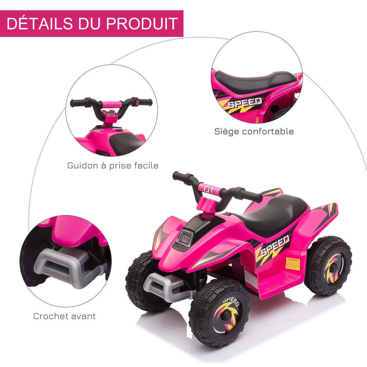 ELEKTRO-QUAD DE-13017 Vor-/Rückwärtsgang Rosa - Pink, Kunststoff (72/40/45.5cm) - ComfortXL