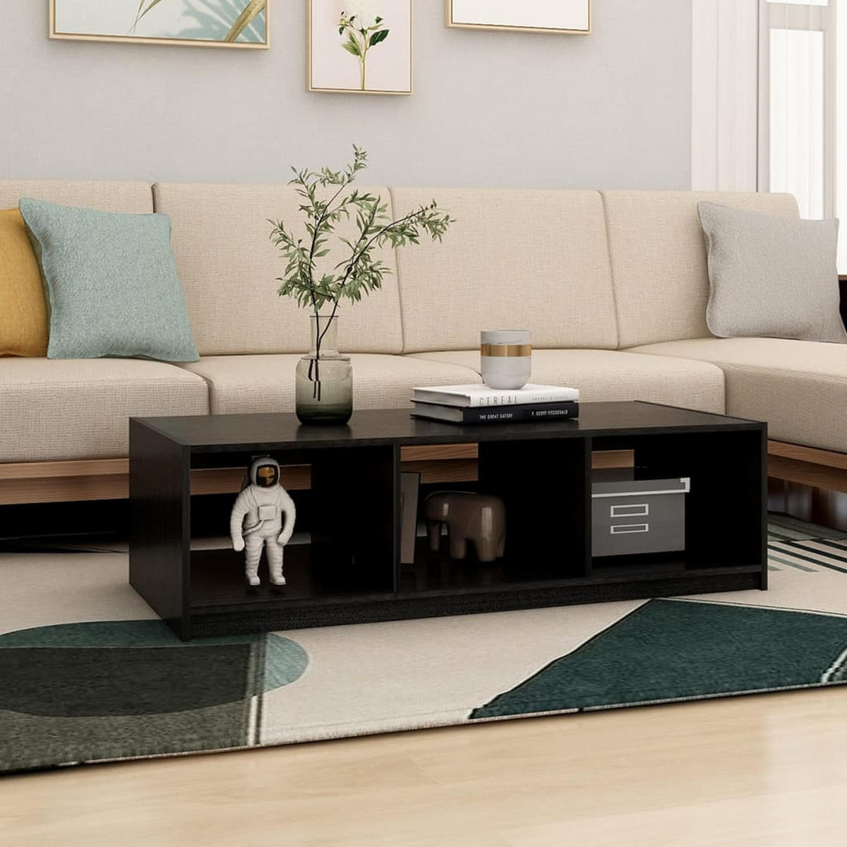 COUCHTISCH Schwarz 110x50x34 cm Massivholz Kiefer - Schwarz, Holz (110/50/34cm) - furnicato