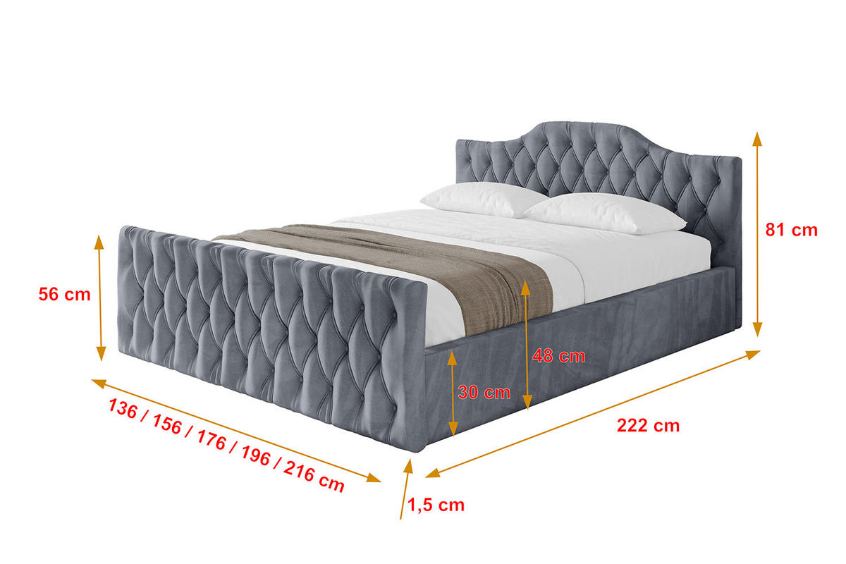POLSTERBETT mit Bettkasten, Fußteil und Lattenrost, Boxbett ohne Matratze - FALIO-Z-V1 180x200 Grau - Grau, Holzwerkstoff/Textil (180/200cm) - ALTDECOR